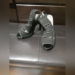 Women's Faux Suede Open Hole Design Highheel Shoes Size 8 Black 5in Heel